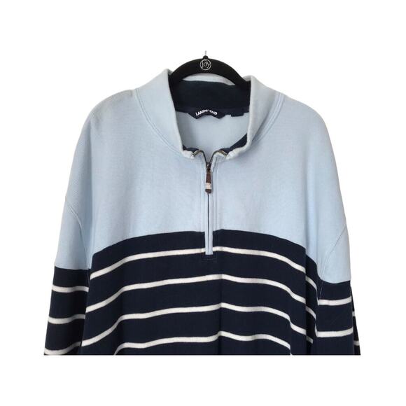 Lands End Sweater Mens Size 4XL Bedford Rib 1/4 Zip Blue Stripe 100% Cotton - Picture 2 of 12